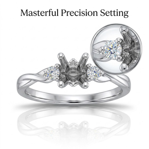 Bague de fiançailles semi-montée sur mesure en or blanc 18 carats à quatre griffes, avec bande torsadée et panier de diamants latéraux, certifiée IGI, pour mariage, OEM - Product Image 2