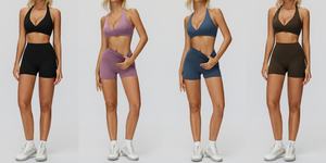 عميق الخامس مثير مفتوح الجمال الظهر بلا أكمام حمالة الصدر الرسن و سكرش قصير يغطي الرجل مجموعات النساء اللياقة البدنية الرياضة ملابس مجموعة صالة الألعاب الرياضية - Product Image 2