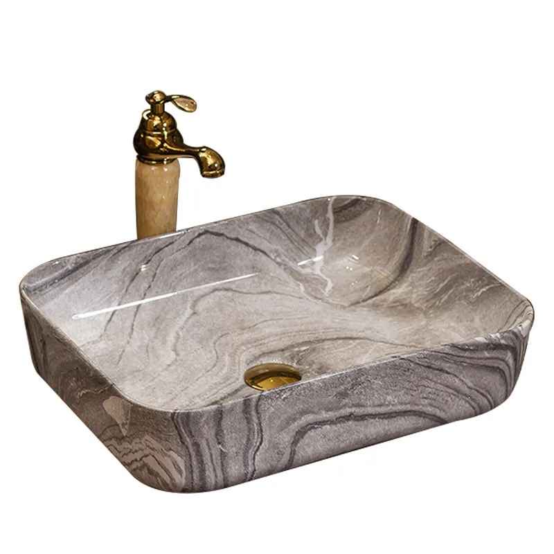 Mármore banheiro retangular cinza, moderno design lavello banheiro mármore lavagem pia