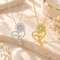 Collier Pendentif Femme en Argent Sterling 925 Tournesol avec Moissanite Ronde VVS 4mm et Or 18 carats – Vente en Gros de Bijoux Très Demandés