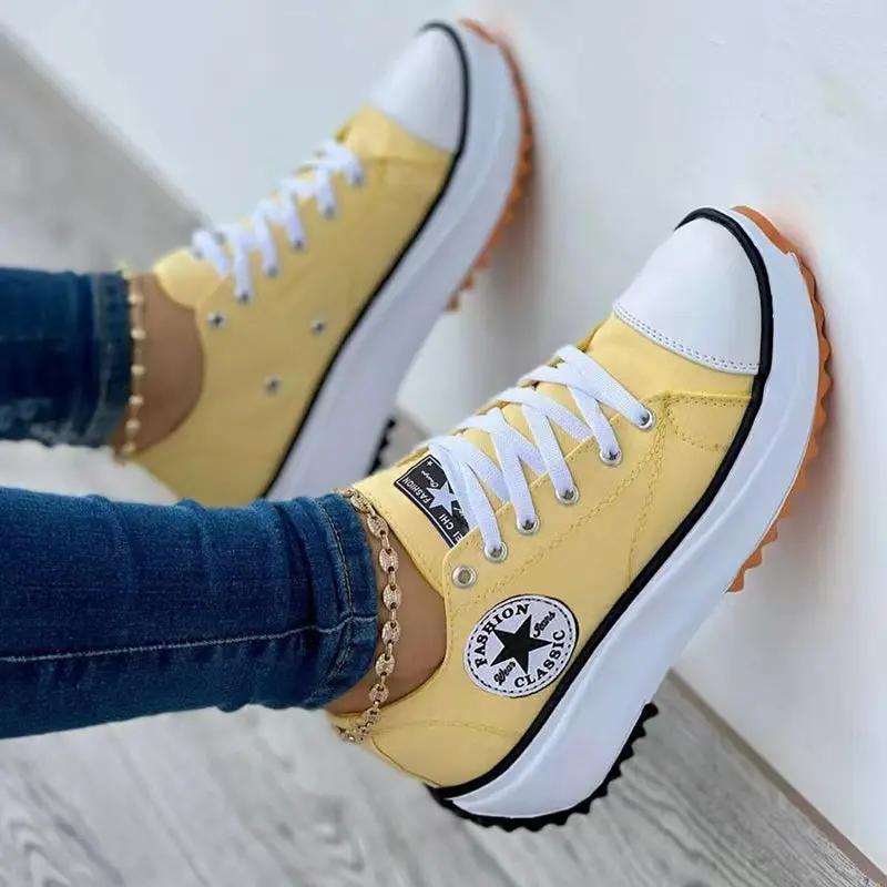 Women's autumn 2023 new canvas shoes breathable high-top casual women's shoes thick-soled lace-up shoes