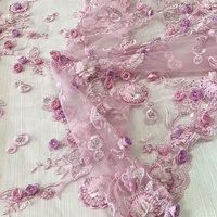 Tissu brodé 3D tissé avec des roses et des perles, appliqué en dentelle, pour robe de mariée, sac, jouet - Tissu de créateur, le plus vendu