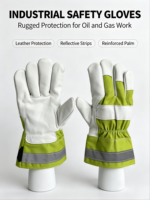 Guantes Industriales Transpirables de Cuero Verde de Alta Visibilidad con Palma de Cuero, Dedos Completos, Correa Ajustable para Muñeca, Agarre Antideslizante e Impermeables para Esquí