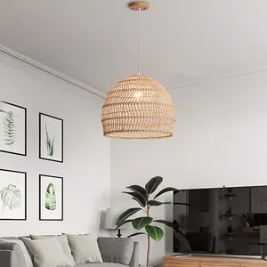 Doğal Rattan lamba el yapımı kolye lamba İskandinav ev Rattan kolye ışık oturma odası yatak odası için