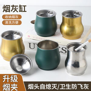 Cendrier rond en acier inoxydable, design minimaliste, coupe-vent avec couvercle, pour la maison et le bureau - Product Image 4