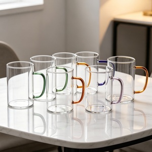 <span class=keywords><strong>Tazas</strong></span> de Vidrio de Borosilicato Grueso con Asa de Color, Gran Capacidad, Vasos Transparentes para Agua, Café, Leche, Té, Yogur - Product Image 4