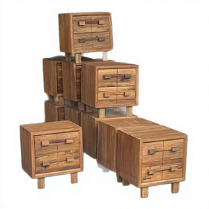 Table de chevet en bois d'orme massif, meuble de rangement en bois massif, style Wabi-Sabi et Nouveau Chinois, meuble de chambre, meuble d'angle bas - Product Image 1