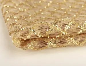 Polyester Fabric Popular Tulle Mesh Bridal Wedding Sequin Polyester Glitter Dress Gold Tulle Fabric Lattice Home Textile