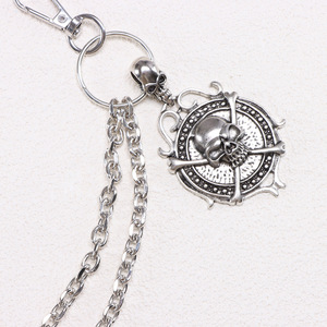 yueli Hip Hop Punk Style Metal Double Layer Waist Chain Shield <b>Skull</b> Pendant For Jeans Daily Wear Tibetan Silver - Product Image 4