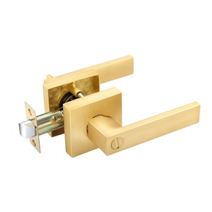 1 poignée de porte intérieure carrée moderne en alliage de zinc robuste avec serrure pour chambre, salle de bain, bureau, réversible - Product Image 1