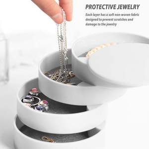 Boîte de rangement à bijoux à 5 niveaux, petit organisateur de boucles d'oreilles, plateau rotatif de voyage avec couvercle pour bracelets et bagues - Product Image 3