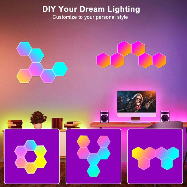 Smart App Remote Control Hexagon Gaming Lights Music Sync DIY RGBIC Quantum Hexagonal Wall Lights for Gaming Home Decor