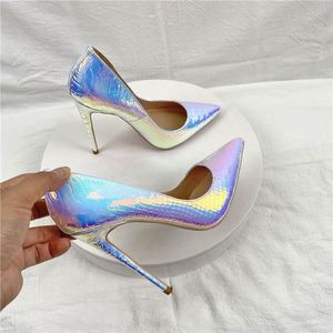 Venta al por mayor de comercio exterior transfronterizo: Novedad 2023 - Zapatos de tacón alto de 12 cm con punta, diseño de serpiente blanca láser, sin cordones, parte superior de PU. - Product Image 4