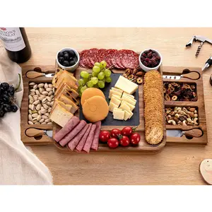 Table de queso vente en gros, plateau de service de <span class=keywords><strong>cuisine</strong></span>, plateau de fromage en <span class=keywords><strong>ardoise</strong></span> Extra Large, planche de confiserie en bois de qualité supérieure et ensemble de couteaux - Product Image 1