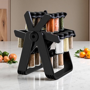Portaspezie Girevole Commerciale per Hotel, Base Antiscivolo, Set di Bottiglie in Vetro per Spezie, Organizzatore per Cucina e Ristorante - Product Image 1