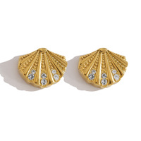Ensemble de boucles d'oreilles hypoallergéniques en forme de coquille de tortue marine, sans ternissement, en acier inoxydable doré avec zircon cubique, bijoux d'été pour la plage