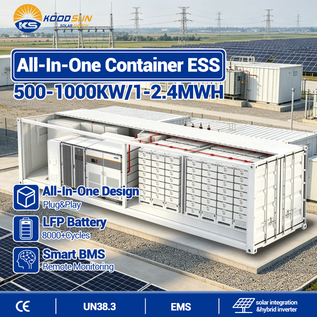 8000+ Cycles 500kW 1MWh 2MWh All-in-One Container ESS Smart EMS Control Lithium Ion Battery Storage System BESS