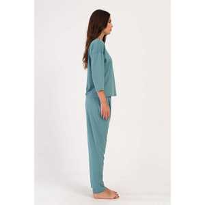 Ensemble de pyjama plissé à manches 3/4 et épaules dénudées pour femmes, avec poches, vêtements de nuit - Product Image 3