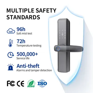 우드 도어 품질 생체 인식 지문 지능형 잠금 암호 카드 열기 보안 도어 스마트 잠금