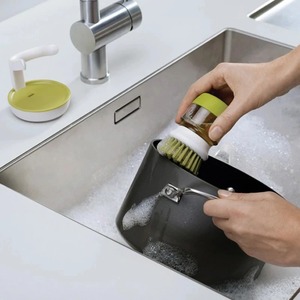 Cepillo para platos con dispensador de jabón, cepillo multiusos con dispensador de jabón para el hogar, cepillo universal para cocina con bandeja. - Product Image 6