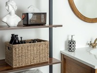 Panier de rangement en bois tissé à la main ventre en jonc de mer avec couvercle Rectangle plat pour Pot de fleur petit rotin décoratif tissé herbe de mer