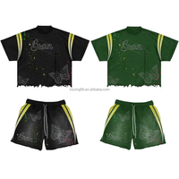 Ensemble assorti personnalisé en gros pour hommes, motif papillon, short et t-shirt délavé à l'acide avec ourlet brut, style Y2K Hip Hop, fabricant OEM