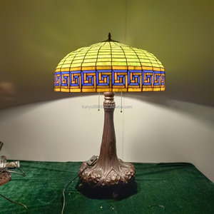 21'' Luxurious European Handmade Pastoral Sountheast Design Alloy <b>Base</b> Tin solder Stained Glass Dome Filament <b>Table</b> <b>Lamp</b> Green - Product Image 5