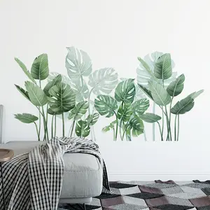 Removable wall paper sticker palm leaf 3d wall stickers home decor plants stickers for room walls