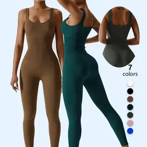 Oem Odm Vrouwen Fitness Naadloze Jumpsuit Dames Yoga Rompers Geribbeld Uit Één Stuk Buikcontrole Fitness Jumpsuit Romper