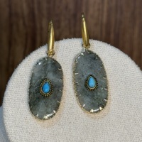 Boucles d'oreilles bohèmes faites à la main en pierres naturelles, turquoise, labradorite, pierre de lune, avec pendentif et crochet en acier inoxydable, bijoux pour femmes, vente en gros