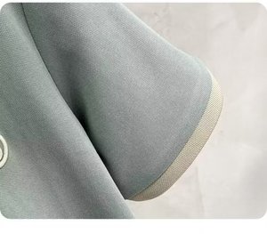 Camicia Estiva <span class=keywords><strong>da</strong></span> Uomo in Seta Ghiaccio a Righe con Colletto a Contrasto in Filo Dorato, Manica Corta, Casual - Product Image 5