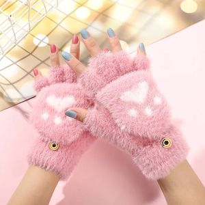 I-0059 Women Cute Claw Paw Plush <b>Mittens</b> Warm Soft Plush Short <b>Fingerless</b> Fluffy Bear Costume Half Finger <b>Gloves</b> - Product Image 1