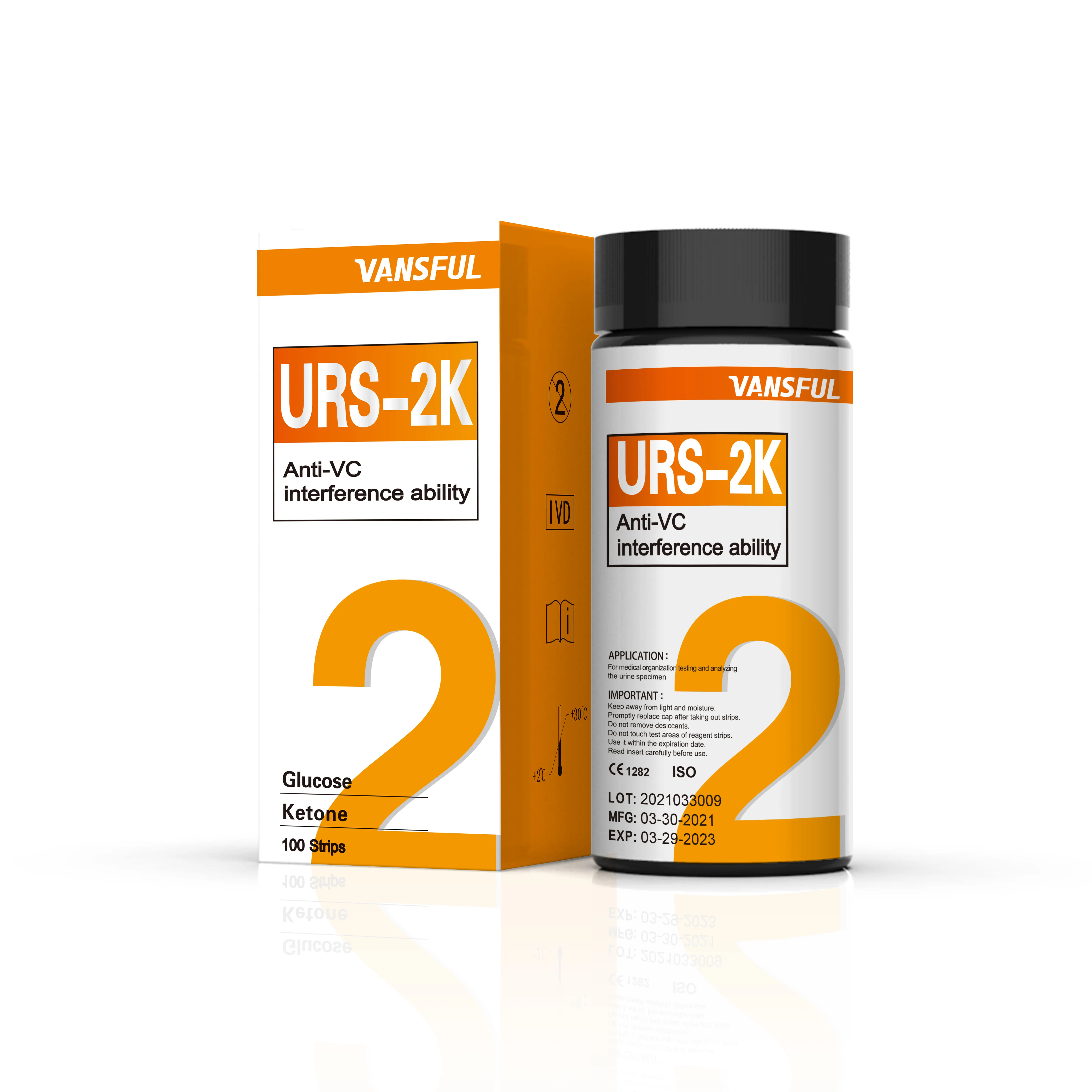 URS-2K मधुमेह घर नैदानिक Urinalysis परीक्षण डिपस्टिक, ग्लूकोज और कीटोन मूत्र परीक्षण स्ट्रिप्स
