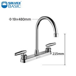 Robinet de cuisine SOLVEX contemporain chromé 19*480mm 8 pouces en zinc à 2 poignées et 2 trous pour les centres commerciaux et les hôtels - Product Image 2