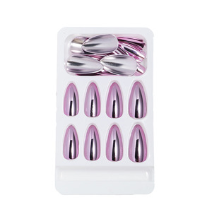 Faux ongles à presser en forme d'amande, motif ciel étoilé, rose clair, pré-dessinés, vente en gros, manucure pour femmes, best-seller - Product Image 5