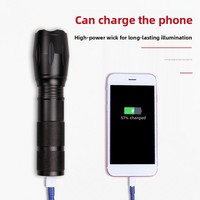 Nouvelle lampe torche LED haute intensité en aluminium T6 transfrontalière, rechargeable par USB, IP44, multifonction, avec batterie externe et zoom optique pour l'extérieur