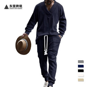 Ensemble tricoté col en V pour homme, style européen, avec pantalon décontracté kaki, coupe ample et tendance, en fibre de polyester, pour printemps et automne - Product Image 5