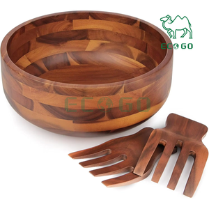 Juego de ensaladeras de madera de acacia con 2 manos de madera y ensaladera grande con utensilios para servir - Product Image 1