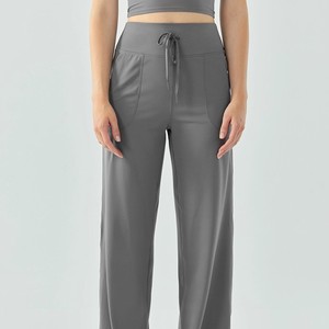 Pantalon de sport à jambes larges, taille haute, respirant, en tricot, pour femmes - Product Image 2