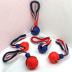 Jouet à mâcher interactif pour chien de taille moyenne à grande Corde à nœud en coton agressif avec motif en os Jouet à dents en caoutchouc TPR pour animaux de compagnie - Product Image 5