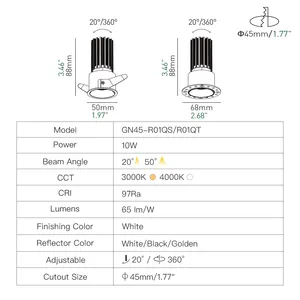 XRZLux เพดานในร่ม COB ดาวน์ไลท์ 10W ลึก Anti-Glare ETL LED ดาวน์ไลท์อลูมิเนียมบริสุทธิ์ปลอมแปลงเย็น LED Spotlight AC100-240V