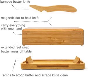 OFFERTA SPECIALE Portaburro in Bambù con Coperchio e Coltello, Contenitore Magnetico per Burro, Piedini Estesi per Evitare Macchie sul Tavolo - Product Image 3