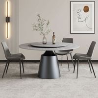 Mesa de Comedor Giratoria de Acero Inoxidable Negro de 60 Pulgadas y 8 Plazas, Diseño Moderno y Minimalista, con Cubierta de Piedra Sinterizada, Muebles para el Hogar