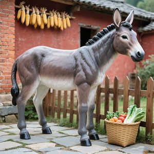 庭の芝生の屋外中庭の風景のためのFRPロバの彫刻耐久性のある耐候性のある生命のような動物の装飾像 - Product Image 6