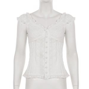 Blusa de Verano para Mujer, Linda, Ecológica, Informal, de Color Sólido, de Algodón Tejido, Ligera, con Volantes y Manga Corta - Product Image 6