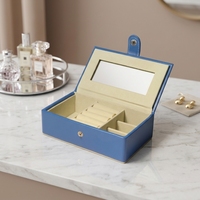 Boîte de rangement de luxe en cuir PU de forme rectangulaire LG7080 pour boucles d'oreilles, bracelets et bagues, avec miroir, style européen, durable et protectrice