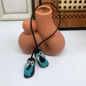 Leather flip-flop shaped <b>bag</b> <b>charm</b>, vintage flip-flop <b>bag</b> accessory rope, tassel keychain leather pendant - Product Image 5