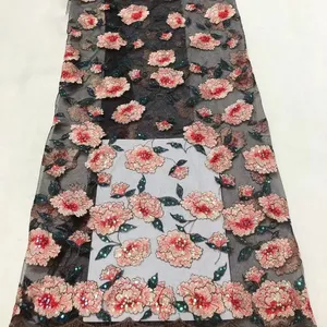 Tissu de broderie de fleurs en maille populaire pour fête
