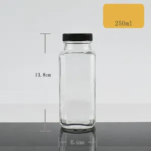 Grosir Pemasok Botol Kaca Kosong Persegi 250Ml 350Ml 500Ml Jar Penyimpanan Dapur Susu/Jus/Teh/Minuman Botol Kaca dengan Tutup - Product Image 4