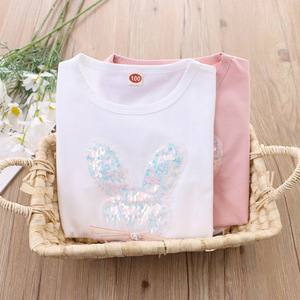 2022 estate nuova maglietta con collo a mezza manica per bambina con paillettes a maniche corte con stampa di <span class=keywords><strong>t</strong></span>-<span class=keywords><strong>Shirt</strong></span> - Product Image 3